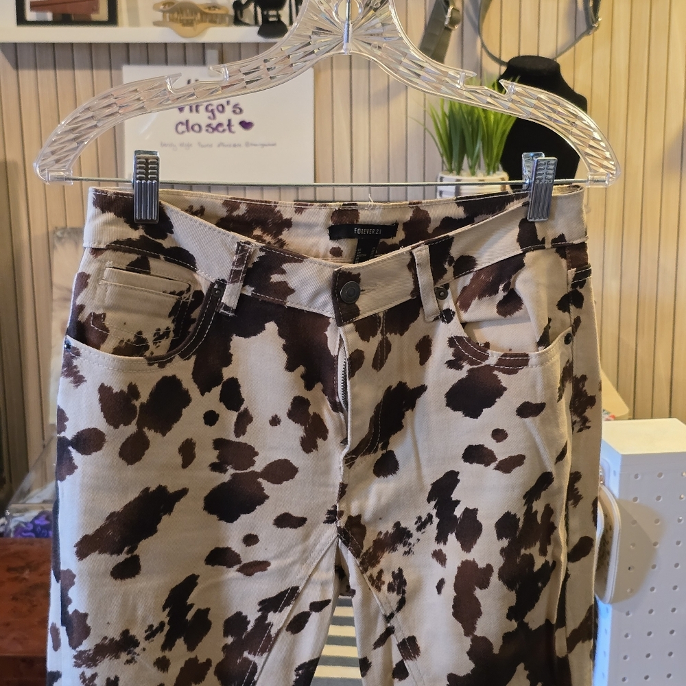 Forever 21 Cow Print Bootcut Jeans